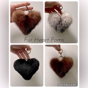 Mink fur heart keychain poms charms for purse